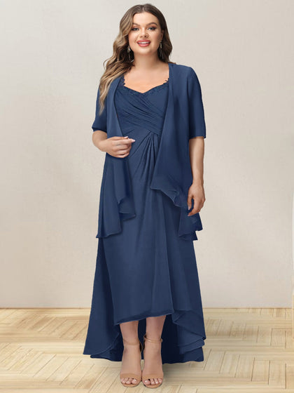 Robe de Soirée Longue Trapèze/Princesse Sans Manches, Grande Taille avec Volants et Veste
