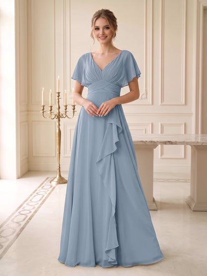 Robes de mariée trapèze/princesse, col V, volants