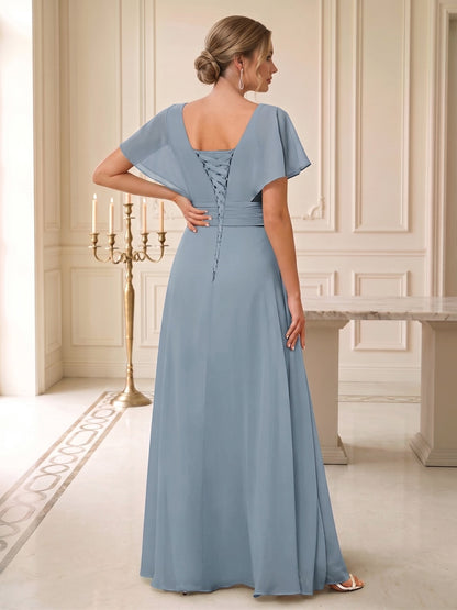 Robes de mariée trapèze/princesse, col V, volants