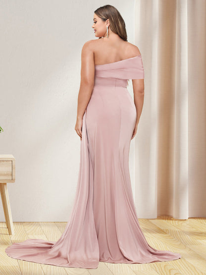 Robe Fourreau/Colonne Longue à Une Épaule, Grande Taille avec Fente Latérale