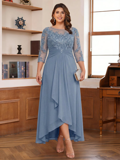 Ligne A/Princesse Scoop 3/4 Manches Longueur de La Cheville Robes Mère de la Mariée Grande Taille avec Appliques & Dentelle