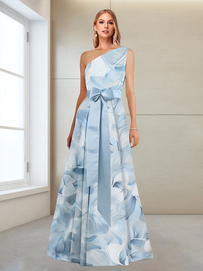 Robes de Mère de la Mariée Florales Imprimées à Une Épaule sans Manches en Ligne A/Princesse avec Nœud