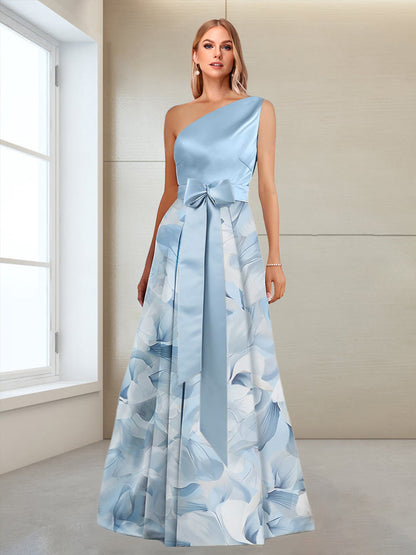 Robes de Mère de la Mariée Florales Imprimées à Une Épaule sans Manches en Ligne A/Princesse avec Nœud