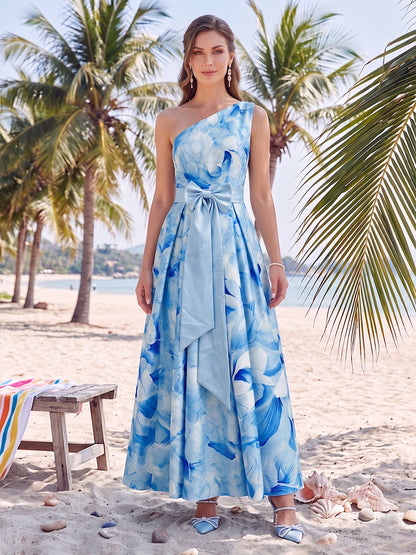 Ligne A/Princesse Une épaule Sans Manches Robes Mère de la Mariée Robes avec Noeud Papillon & Imprimé fleuri
