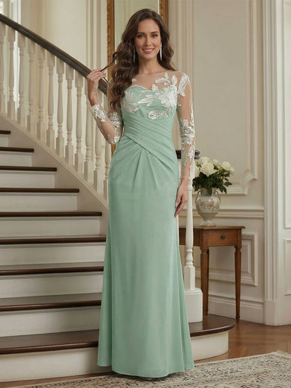 Trompette/Sirène Manches Longues Scoop La Longueur du Sol Robes Mère de la Mariée avec Ruché & Broderie