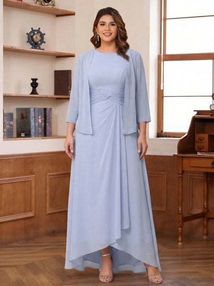 Ligne A/Princesse Scoop Sans Manches Longueur de La Cheville Robes Mère de la Mariée Grande Taille avec Ruché & Veste
