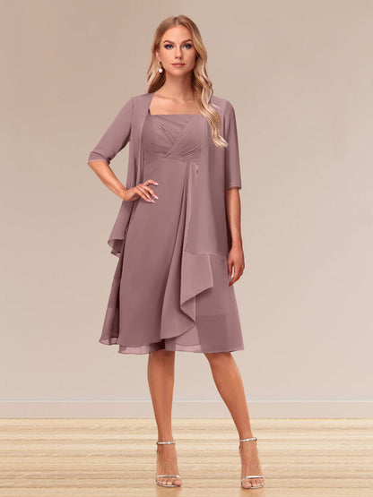 Robe de Soirée Formelle à Manches Mi-Longues et Coupe Princesse avec Volants et Veste
