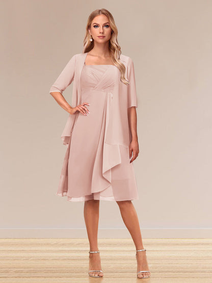 Robe de Soirée Formelle à Manches Mi-Longues et Coupe Princesse avec Volants et Veste