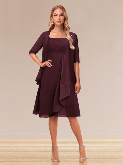 Robe de Soirée Formelle à Manches Mi-Longues et Coupe Princesse avec Volants et Veste