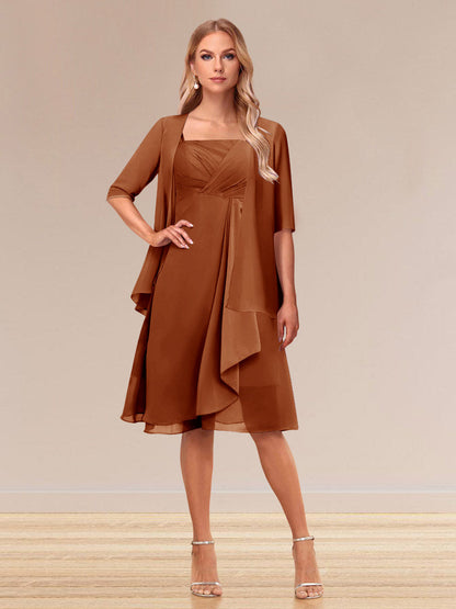 Robe de Soirée Formelle à Manches Mi-Longues et Coupe Princesse avec Volants et Veste
