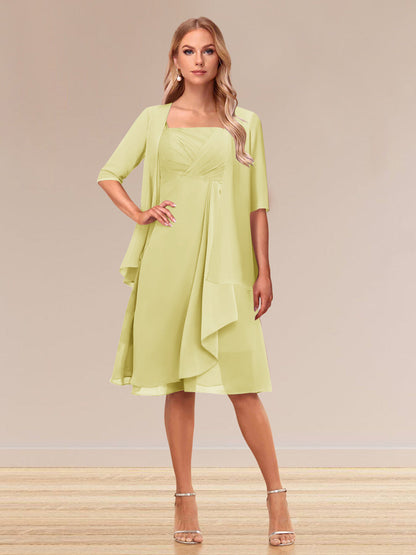 Robe de Soirée Formelle à Manches Mi-Longues et Coupe Princesse avec Volants et Veste