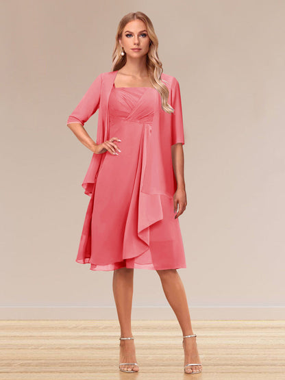 Robe de Soirée Formelle à Manches Mi-Longues et Coupe Princesse avec Volants et Veste