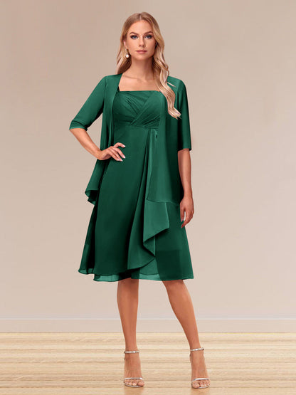 Robe de Soirée Formelle à Manches Mi-Longues et Coupe Princesse avec Volants et Veste