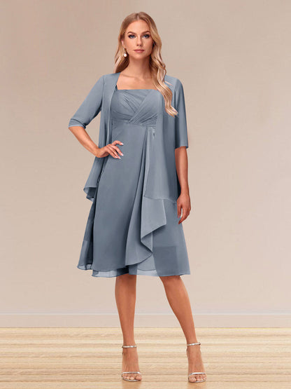 Robe de Soirée Formelle à Manches Mi-Longues et Coupe Princesse avec Volants et Veste