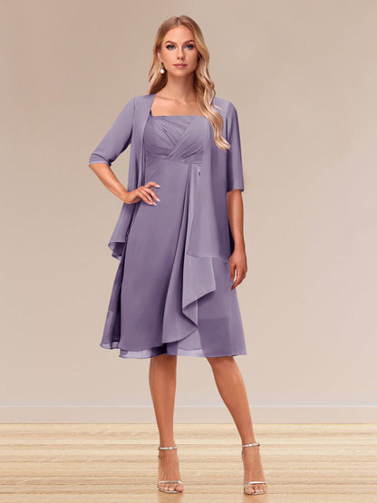 Robe de Soirée Formelle à Manches Mi-Longues et Coupe Princesse avec Volants et Veste