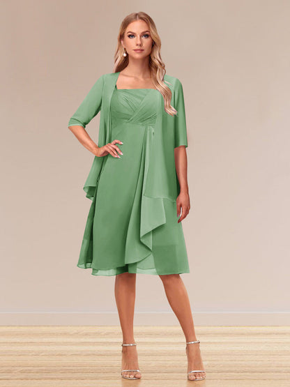 Robe de Soirée Formelle à Manches Mi-Longues et Coupe Princesse avec Volants et Veste