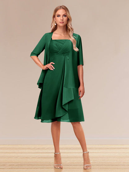Robe de Soirée Formelle à Manches Mi-Longues et Coupe Princesse avec Volants et Veste