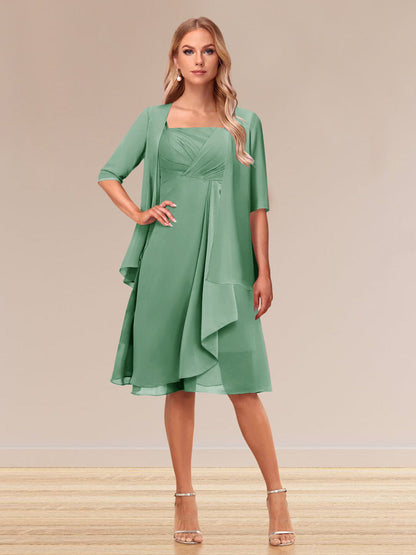 Robe de Soirée Formelle à Manches Mi-Longues et Coupe Princesse avec Volants et Veste
