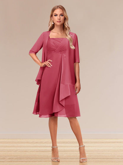 Robe de Soirée Formelle à Manches Mi-Longues et Coupe Princesse avec Volants et Veste