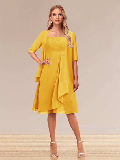 Robe de Soirée Formelle à Manches Mi-Longues et Coupe Princesse avec Volants et Veste