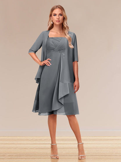 Robe de Soirée Formelle à Manches Mi-Longues et Coupe Princesse avec Volants et Veste