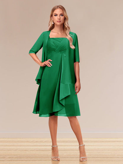 Robe de Soirée Formelle à Manches Mi-Longues et Coupe Princesse avec Volants et Veste