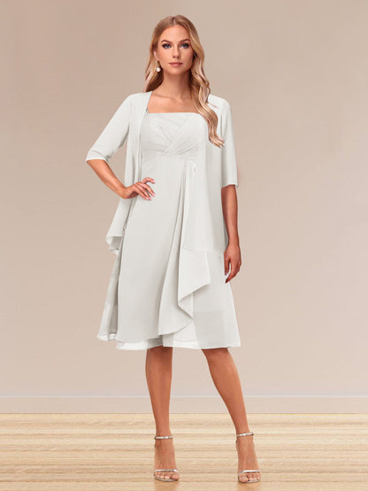 Robe de Soirée Formelle à Manches Mi-Longues et Coupe Princesse avec Volants et Veste
