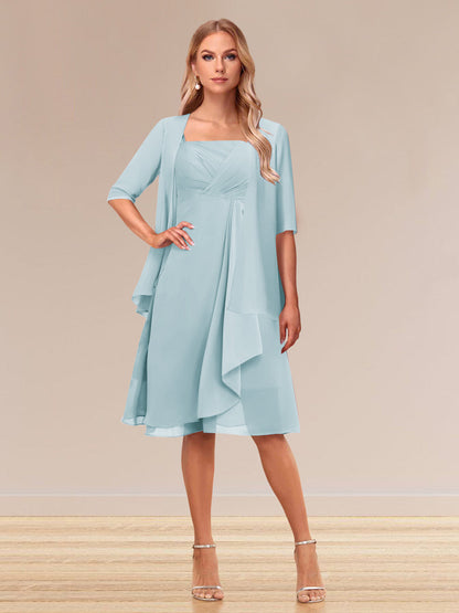Robe de Soirée Formelle à Manches Mi-Longues et Coupe Princesse avec Volants et Veste