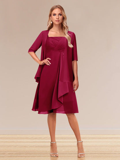 Robe de Soirée Formelle à Manches Mi-Longues et Coupe Princesse avec Volants et Veste