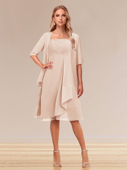 Robe de Soirée Formelle à Manches Mi-Longues et Coupe Princesse avec Volants et Veste