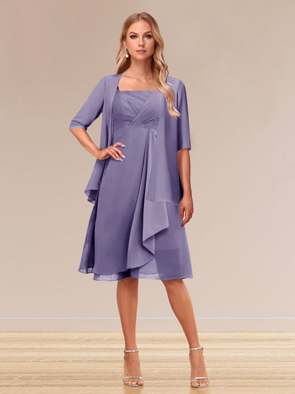Robe de Soirée Formelle à Manches Mi-Longues et Coupe Princesse avec Volants et Veste