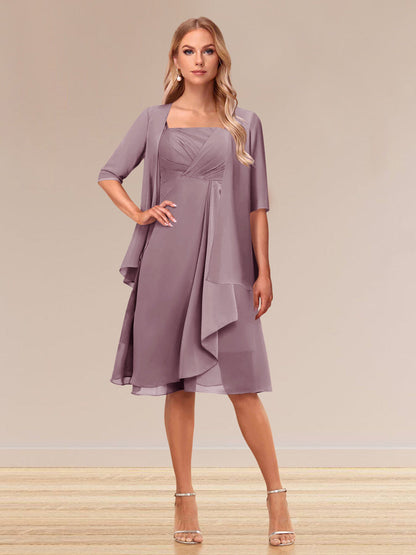 Robe de Soirée Formelle à Manches Mi-Longues et Coupe Princesse avec Volants et Veste