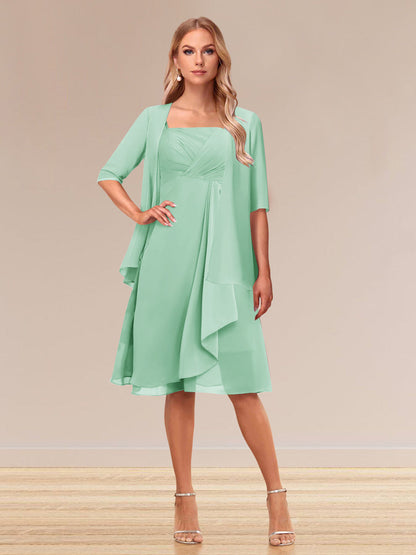 Robe de Soirée Formelle à Manches Mi-Longues et Coupe Princesse avec Volants et Veste