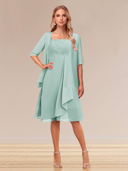 Robe de Soirée Formelle à Manches Mi-Longues et Coupe Princesse avec Volants et Veste