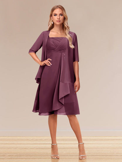 Robe de Soirée Formelle à Manches Mi-Longues et Coupe Princesse avec Volants et Veste