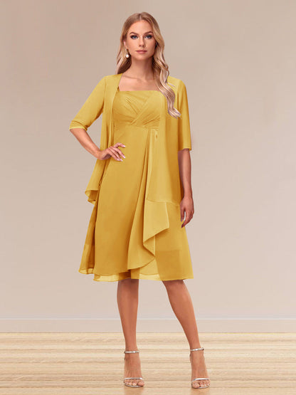 Robe de Soirée Formelle à Manches Mi-Longues et Coupe Princesse avec Volants et Veste
