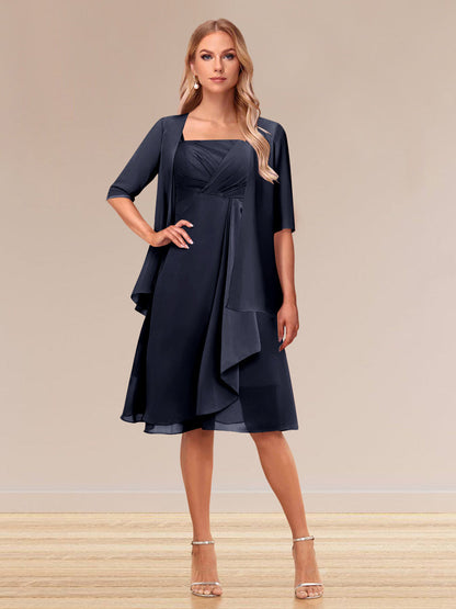 Robe de Soirée Formelle à Manches Mi-Longues et Coupe Princesse avec Volants et Veste