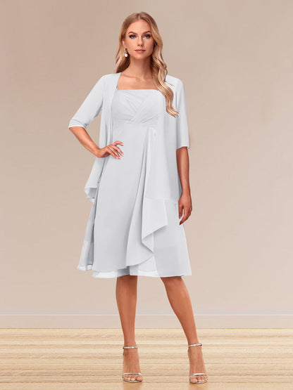 Robe de Soirée Formelle à Manches Mi-Longues et Coupe Princesse avec Volants et Veste