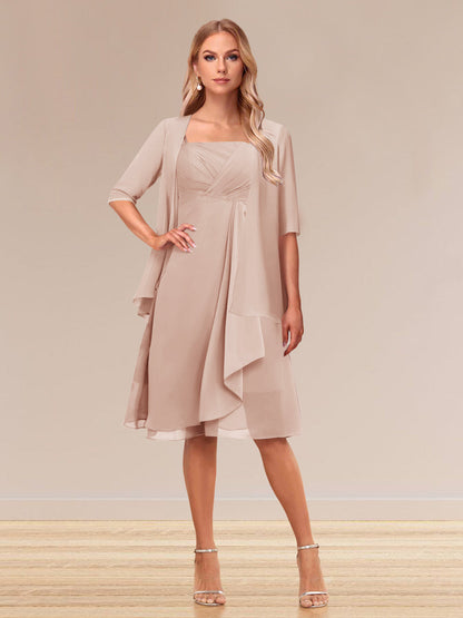 Robe de Soirée Formelle à Manches Mi-Longues et Coupe Princesse avec Volants et Veste