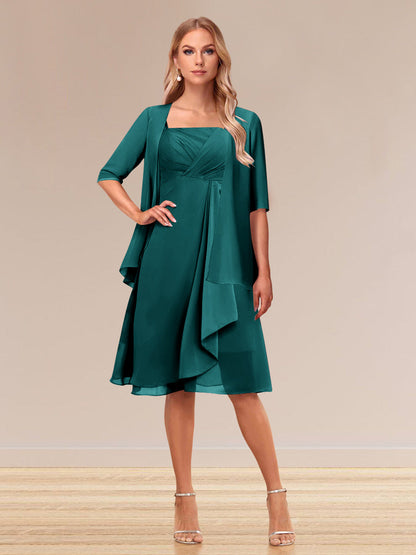 Robe de Soirée Formelle à Manches Mi-Longues et Coupe Princesse avec Volants et Veste
