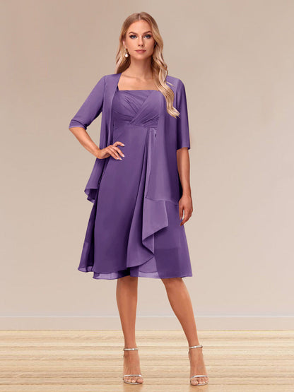 Robe de Soirée Formelle à Manches Mi-Longues et Coupe Princesse avec Volants et Veste