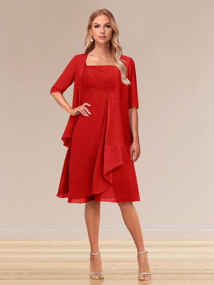 Robe de Soirée Formelle à Manches Mi-Longues et Coupe Princesse avec Volants et Veste