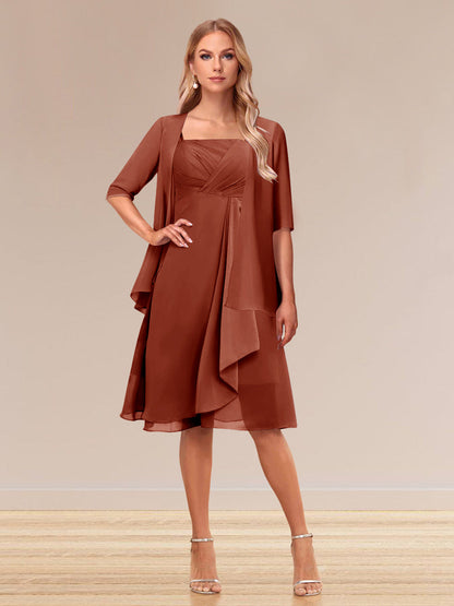 Robe de Soirée Formelle à Manches Mi-Longues et Coupe Princesse avec Volants et Veste