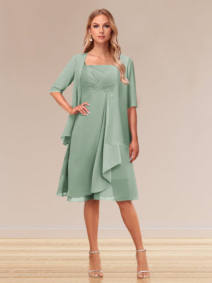 Robe de Soirée Formelle à Manches Mi-Longues et Coupe Princesse avec Volants et Veste