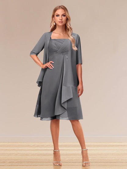 Robe de Soirée Formelle à Manches Mi-Longues et Coupe Princesse avec Volants et Veste
