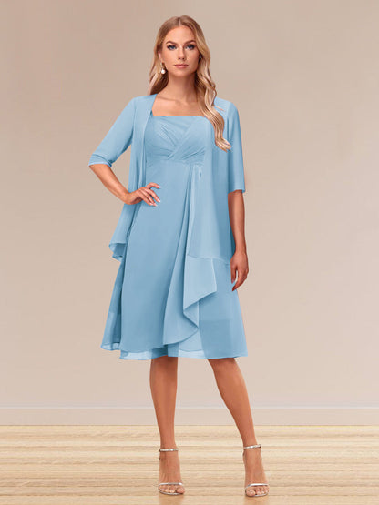 Robe de Soirée Formelle à Manches Mi-Longues et Coupe Princesse avec Volants et Veste