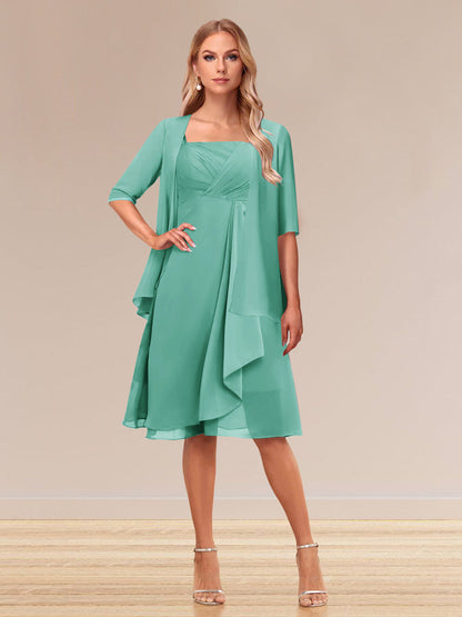 Robe de Soirée Formelle à Manches Mi-Longues et Coupe Princesse avec Volants et Veste