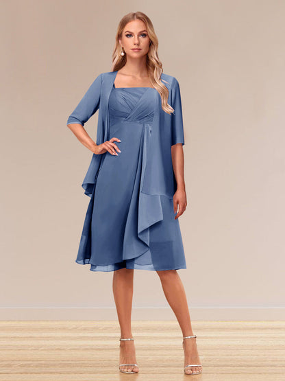 Robe de Soirée Formelle à Manches Mi-Longues et Coupe Princesse avec Volants et Veste