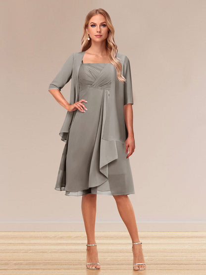 Robe de Soirée Formelle à Manches Mi-Longues et Coupe Princesse avec Volants et Veste