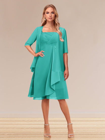 Robe de Soirée Formelle à Manches Mi-Longues et Coupe Princesse avec Volants et Veste